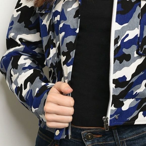Blue Multi-Color Camouflage Jacket - Picture 4 of 6